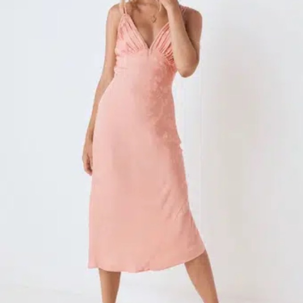 Spell Pink Chemise Slip Dress with V-Neck and Spaghetti Straps